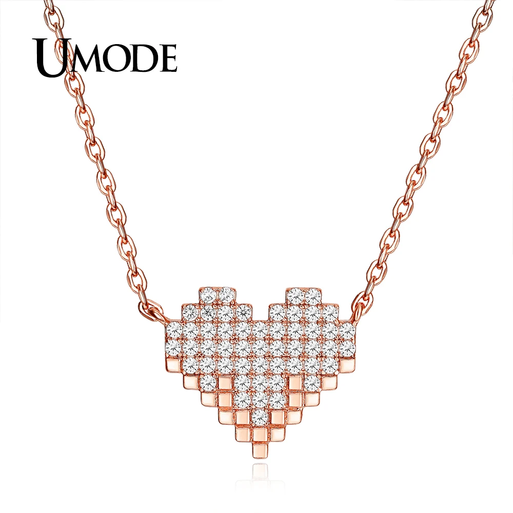 

UMODE Long Link Chain Heart CZ Stone Rose Gold Color Pendant Necklace for Women Fashion Jewelry Accessories Collier Femme UN0239