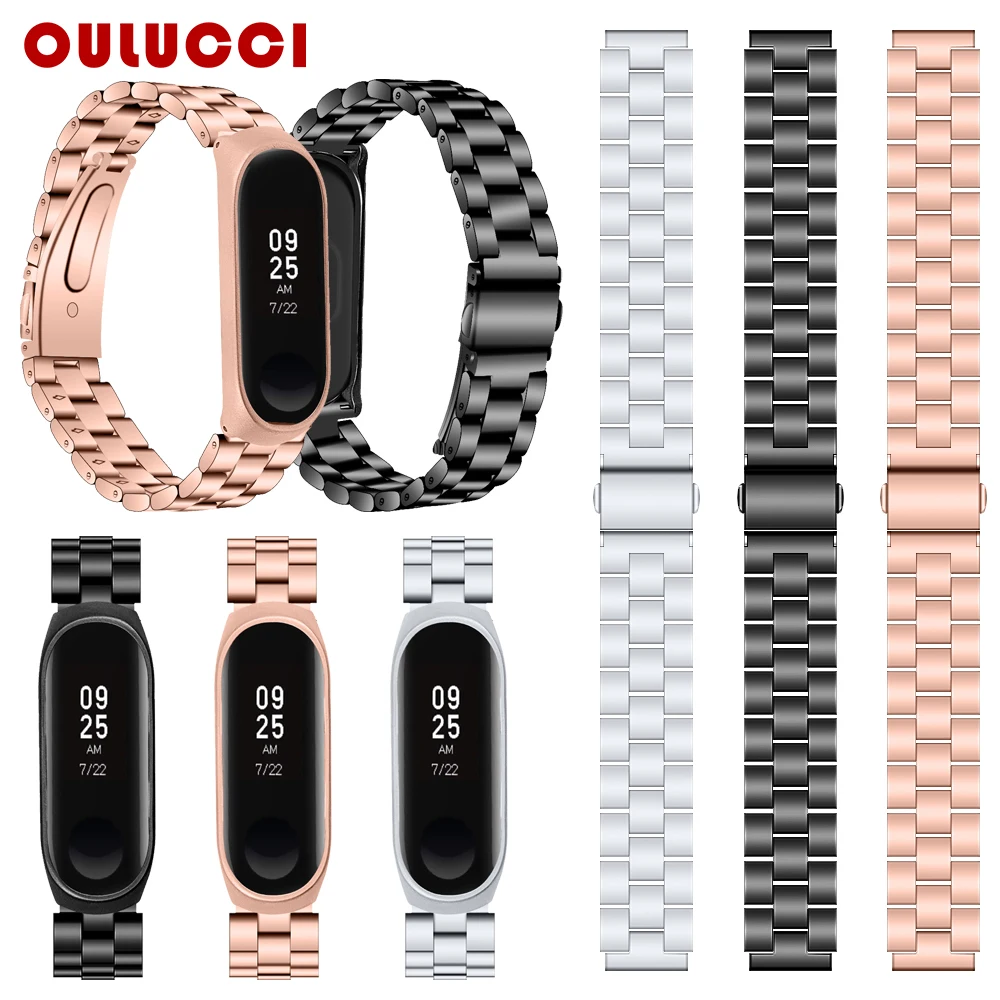 

OULUCCI Metal Strap For Xmi band 4 strap Stainless Steel Bracelet Strap For xiaomi mi band 3 strap mi band 4 bracelet