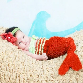 

Newborn baby mermaid photo props crochet girl mermaid tail with bra infant photography accessories toddler costume fotografia