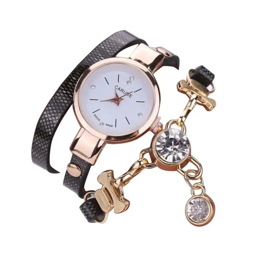 

Fashion Women's Luxury Quartz Diamond Dial PU Leather Strap Alloy Crystal Pendant Bracelet Analog Mechanical Automatic Watch 50P