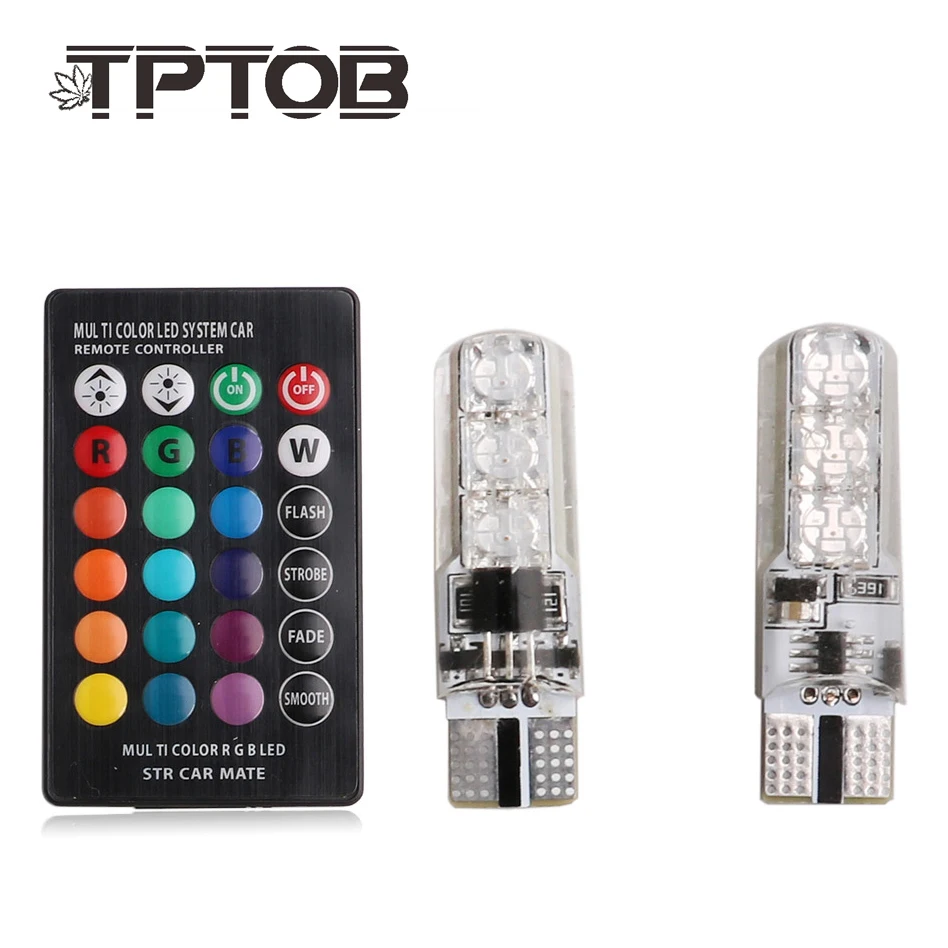 

TPTOB T10 W5W LED Car Lights LED Bulbs RGB With Remote Control 194 168 501 Strobe Led Lamp Reading Lights White Red Amber 12V