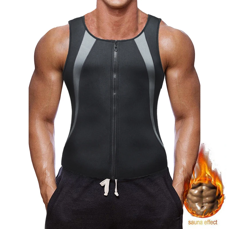 

MJARTORIA Mens Sauna Waist Vest Zipper Loss Fitness Hot Sweat Neoprene Body Shaper Tank Jogging Sports Top