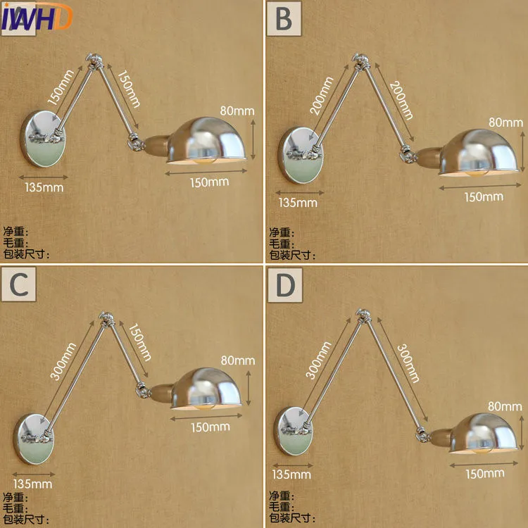 Серебряный Золотой Античный Ретро винтажный настенный светильник светодиодный Поворотный Настенный светильник с длинным кронштейном светильники Лофт промышленный светильник ing Lamparas De Pared