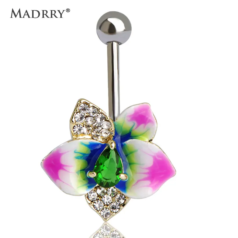 

Epoxy Enamel Flower Belly Button Sexy Body Jewelry For Women Bars Piercings Needle VAZ Brand Luxury Jewelry Lot Spiral