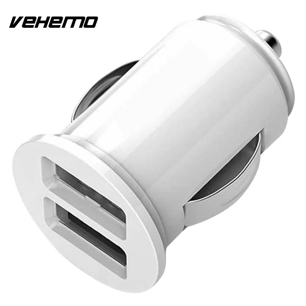 Автомобильное зарядное устройство Vehemo Dual USB, автомобильный адаптер для быстрой зарядки, автомобильное зарядное устройство для прикуривателя, Адаптивное напряжение для автомобиля - Название цвета: White