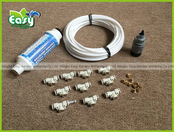 WHITE 10pcs nozzles Outdoor cooling system with filter and brass sprayer fog misting system patio cooling