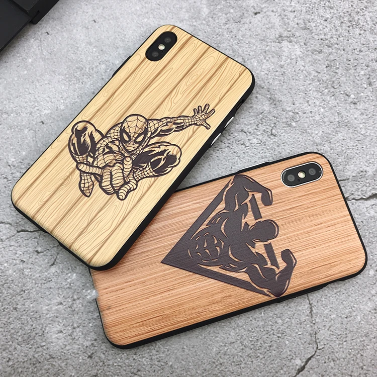 

Wood grain Marvel case for iphone X XS MAX XR 8 7 6 6S plus hard silicon phone cover Spiderman Superman coque fundas capa 8plus