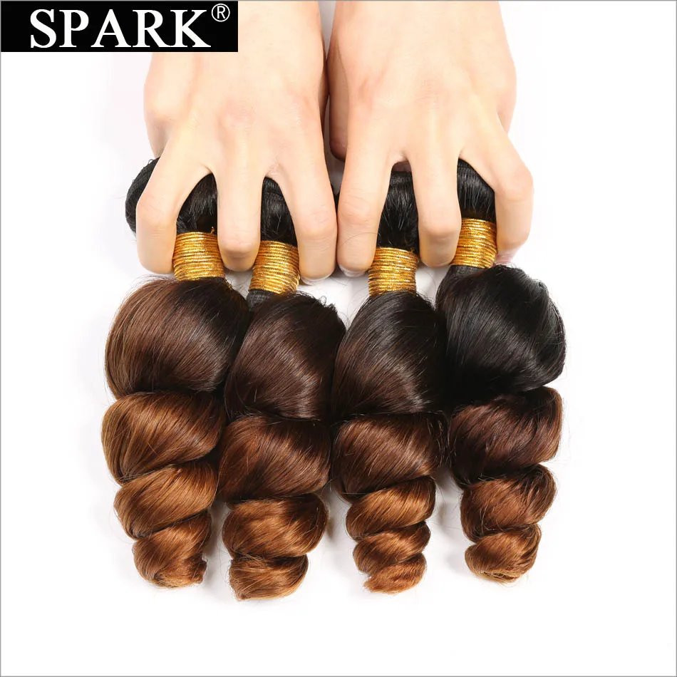 Spark перуанское неплотное переплетение человеческие волосы 100% 4bundles предложения три тона пучки волос "омбре" 1B/4/30 Реми наращивание волос