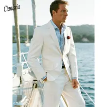Белый льняной Свадебный костюм жениха мужской блейзер Mariage Повседневный пиджак для выпускного пляжный смокинг костюм со штанами куртка на заказ