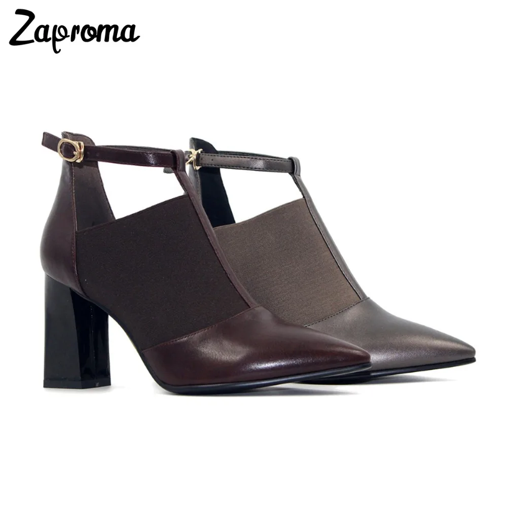 

Sexy Women Green Grey Ankle Boot Autumn Spring Wine Red Buckle Point Toe Thick High Heel Shoes Vintage Ladies 2018 Strappy Pumps