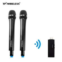 TP-беспроводной UHF беспроводной двухканальный микрофон для караоке, конференции, лекции, свадьбы, записи, 2 передатчика и 1 ресивера