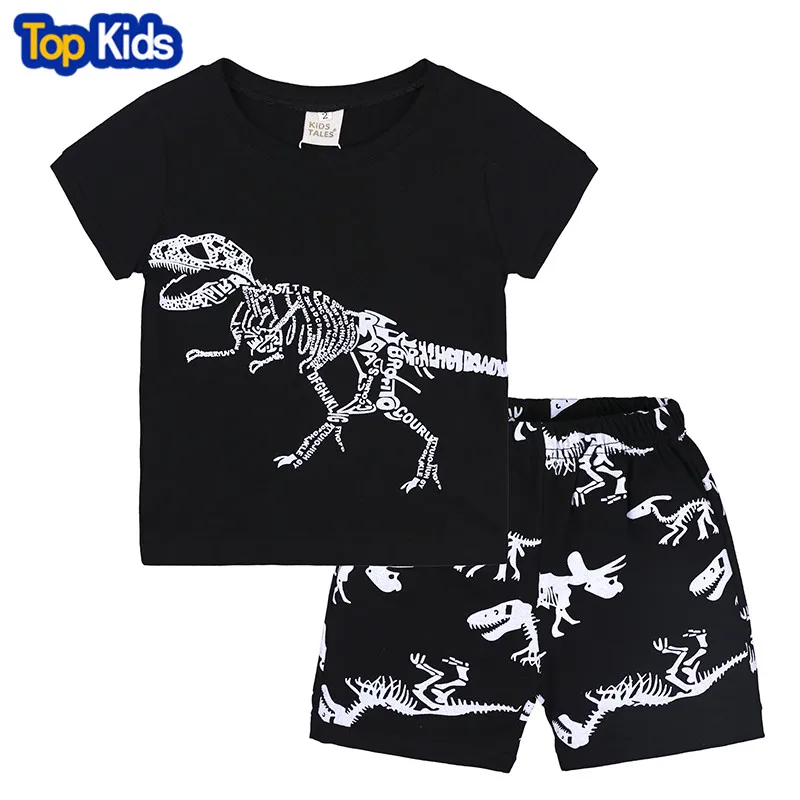 Summer Baby Boys Sleepwear Pajama Sets Cotton Dinosaur Printed t shirt