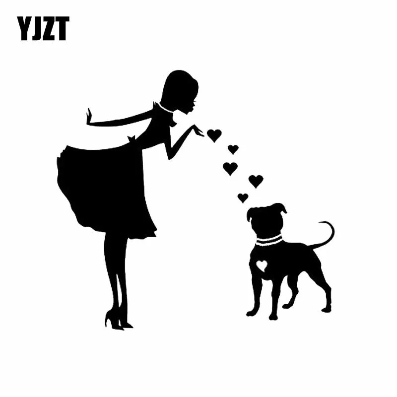 

YJZT 15CM*15CM Women And Love Dog Romantic Vinyl Car Sticker Decoration Black/Silver C2-3216