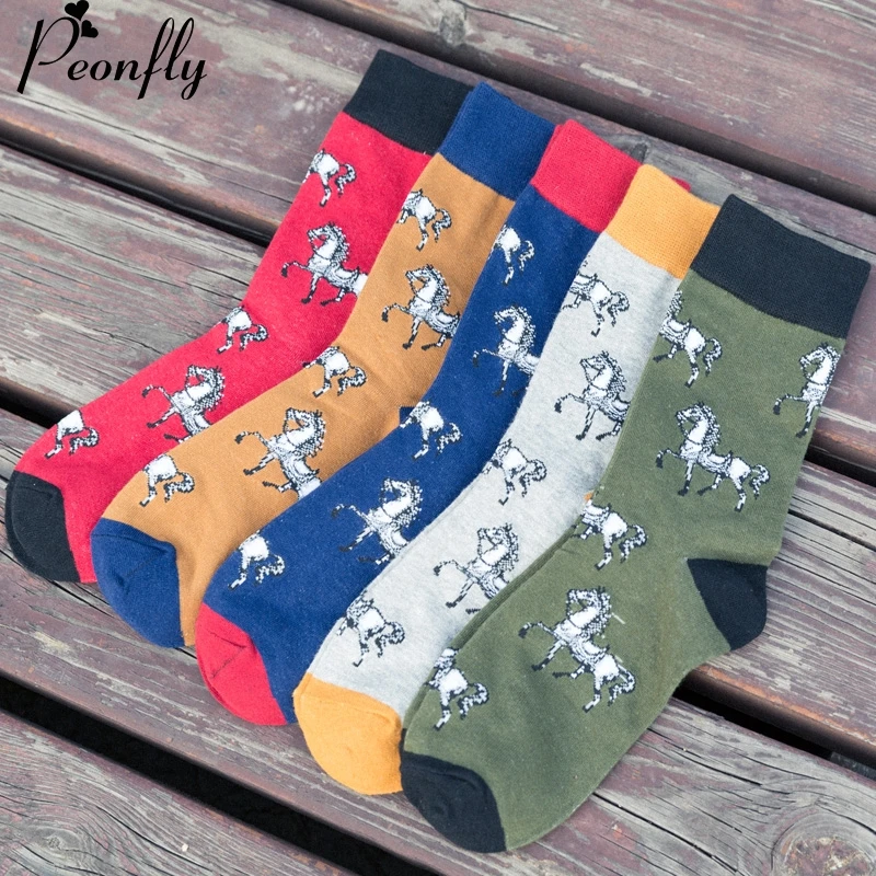 

Printed horse Cotton Funny male Socks Fashion Mens Happy socks High Quality Chaussette Homme Style 5 pairs/lot