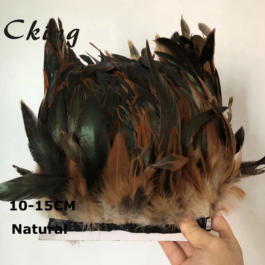 

10 Meters/lot Natural real rooster coque Feather Trims 10-15cm Rooster Schlappen Hackle ribbons fringes for cloth decorations