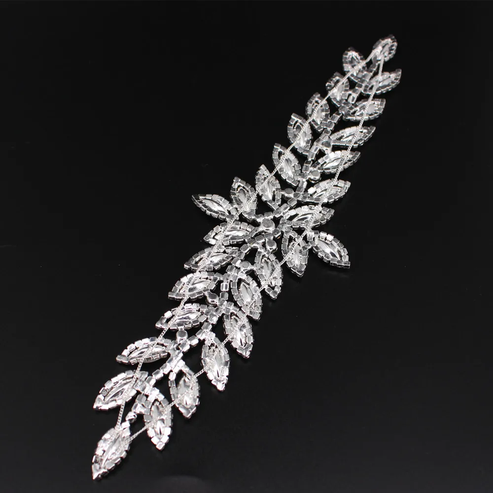 

Rhinestone applique for wedding gown dresses rhinestone patches trim sash Flatback Sew on silver base Appliques Bridal crystal