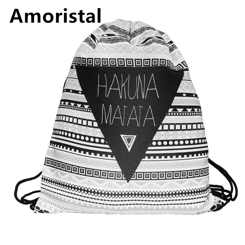 Drawstring Bags Women Canvas Pocket Printed Drawstring Bag 3D Vintage College Students School Backpack Girls Female