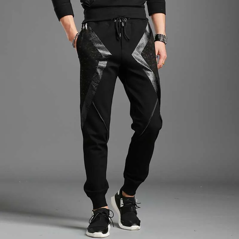 Spring Autumn PU Patchwork Hoodies 2PCS Sets with Joggers Pants Tracksuit Men Casual Slim Sweatshirt Pullover Trousers Suits Spring Autumn PU Patchwork Hoodies 2PCS Sets with Joggers Pants Tracksuit Men Casual Slim Sweatshirt Pullover Trousers Suits