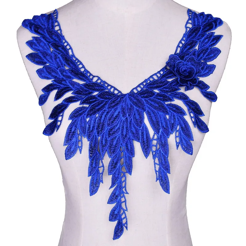 

Blue Embroidered Lace Neckline Collar Venise Applique Embroidery Sewing on Patches Lace Fabric DIY Trim Clothing Accessories
