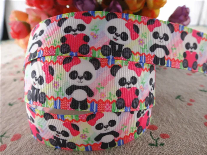 17120419,New arrival 7/8" (22mm) 50 yards/lot Panda printed grosgrain ribbons cartoon ribbon DIY