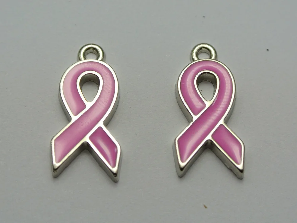 

10 Alloy Enamel Pink Ribbon Breast Cancer Awareness Charms Pendants