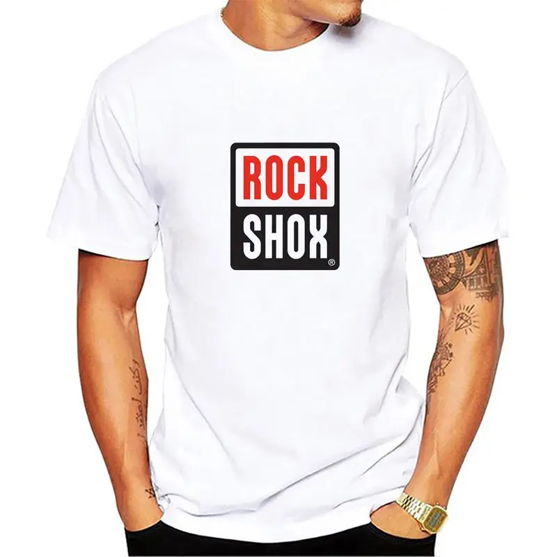 New ROCK SHOX Logo Moutain MTB Biker Bicycler Men's White Tt shirt