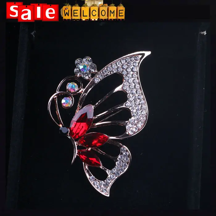 Luxury Blue Red White Crystal Butterfly Brooch Pin Rhinestone Insect Women Garment Flower Brooch Fashion Jewelry Gift Wholesale