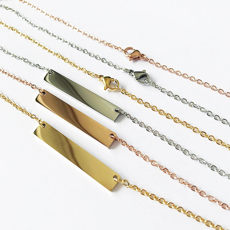 

3pcs/lot Blank Bar Pendant Necklace with Mirror Polishing Gold Tone Rose Gold Tone Original Steel Color DIY Custom Logo Jewelry