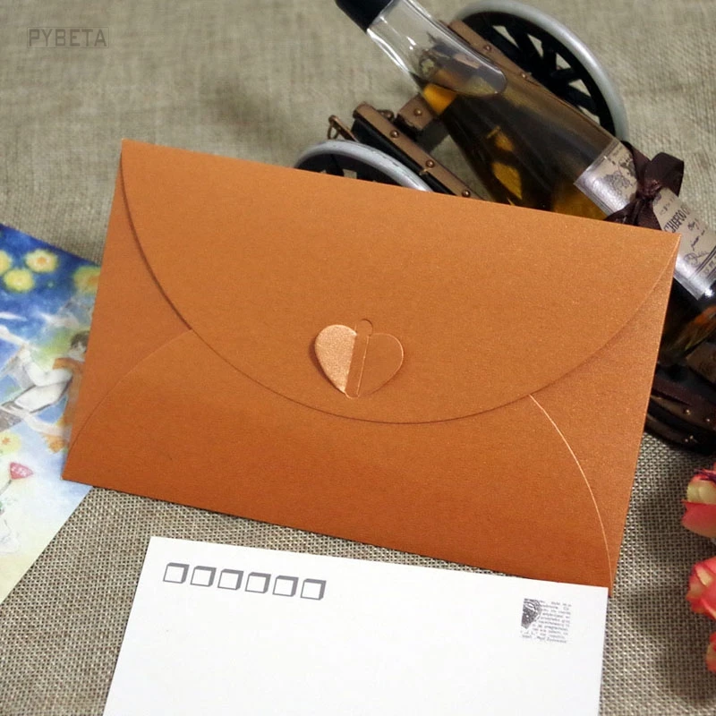 50 шт-17,5*11 см жемчужная бумага, 250 г/см Сердце застежка конверт крафт-бумага визитная карточка украшение конверт для приглашения на свадьбу - Цвет: Pearl gold copper