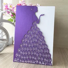 30/лот нежный дизайн красивое платье Дизайн Свадьба пригласительная открытка лазерная обработка, пользовательские карты печати 24 цвета