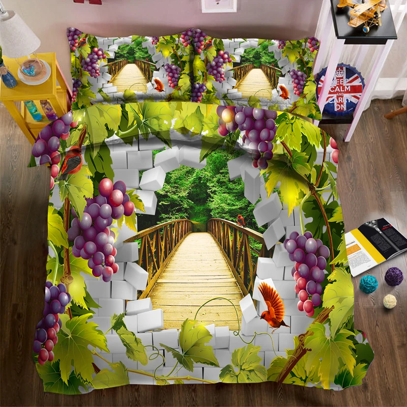 

Scenic vines and grapes 3d effect photo bed linen can be customized photo pattern