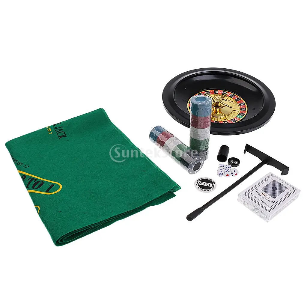 Simulation Casino Game Set 5 in 1 Metal Case Gift Toys for Party Gathering 100 Pieces Poker Chips Roulette Balls Felt Mat Dice