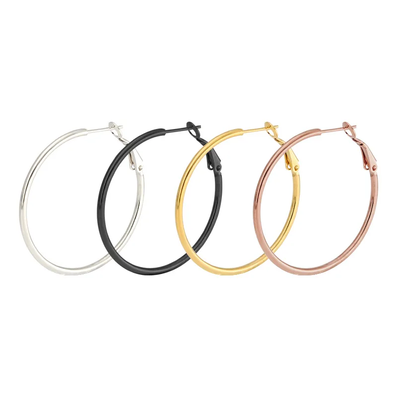 

30-70mm Stainless Steel Silver Gold Color Round Circle Earrings Woman Girls Big Size Statement Ears Jewelry Gift