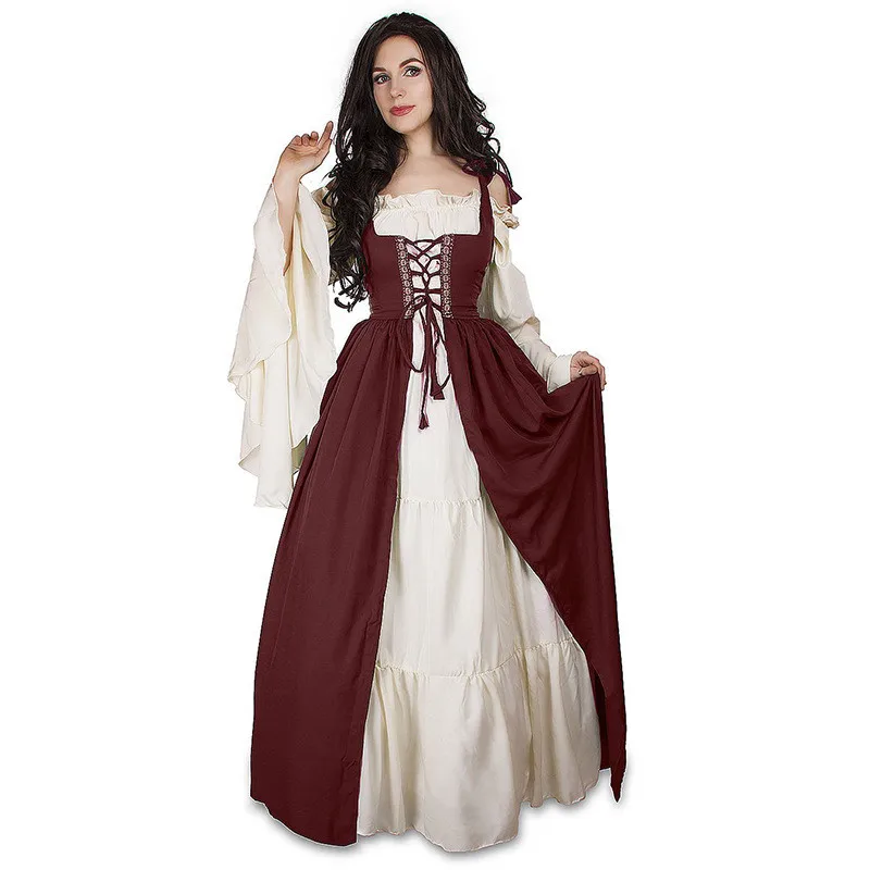 

Women Costumes 2018 New Square Collar Bundled Corset Medieval Renaissance Vintage Dress Sets Adult Retro Party COS Dress Suits