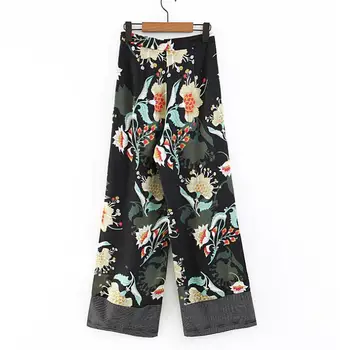

Spring autumn women's flower print casual long pants female high waist wide leg loose pants TB816