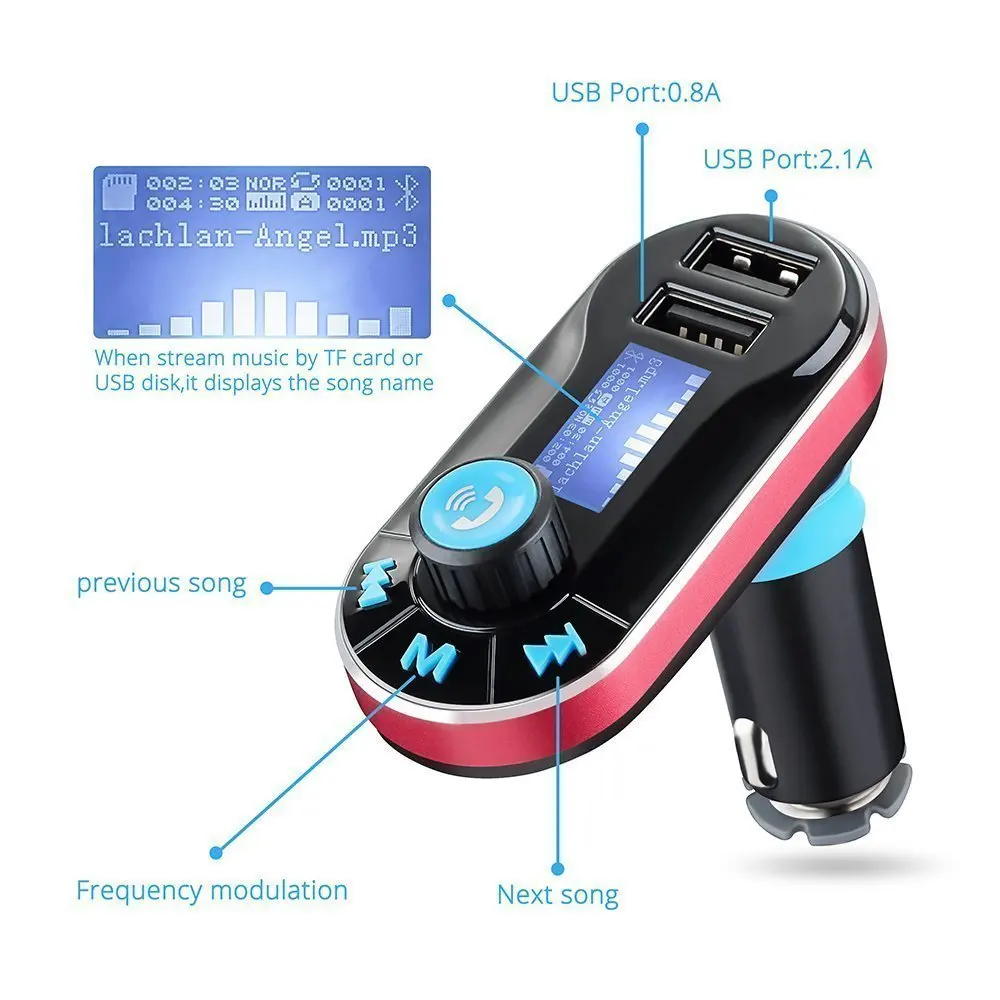 T66 Car MP3 նվագարկիչ LCD էկրանով երկակի USB մեքենայի լիցքավորիչ TF քարտի լուծույթ FM հաղորդիչ հեռակառավարման ավտոմատ աուդիո նվագարկիչ