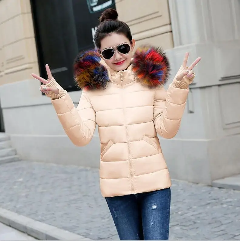 Горячее предложение! Новая модная зимняя куртка женская зимняя куртка с воротником из искусственного меха енота женские парки теплая пуховая куртка женская верхняя одежда - Цвет: khaki 2