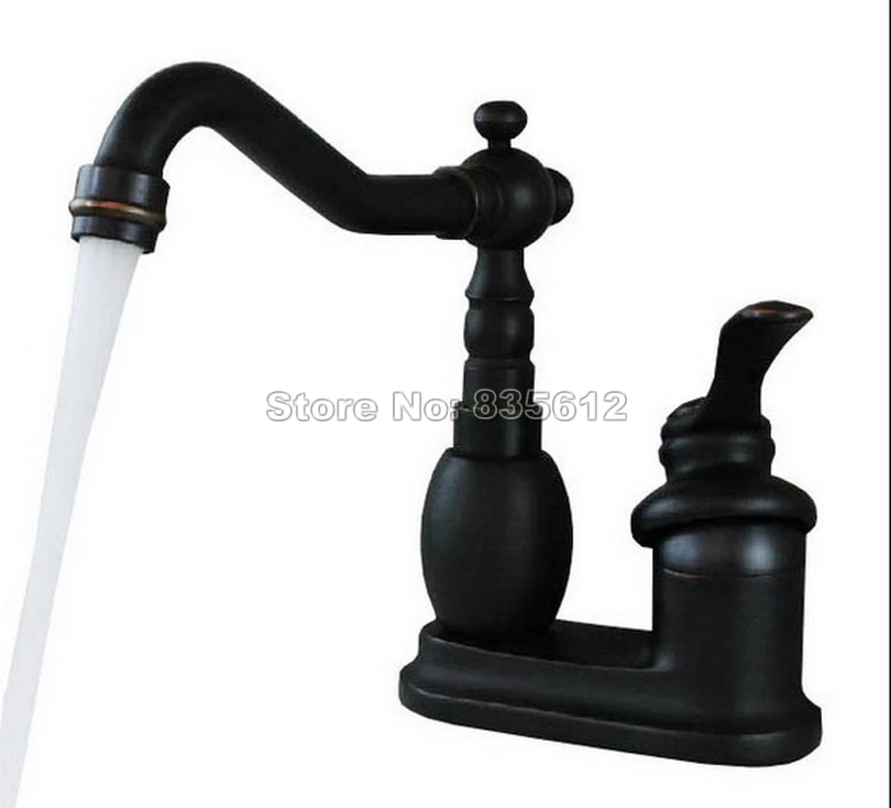 Black Oil Rubbed Bronze Swivel Spout Bathroom Basin Faucet / Two Hole Deck Mounted Single Handle Vessel Sink Mixer Taps Wnf287