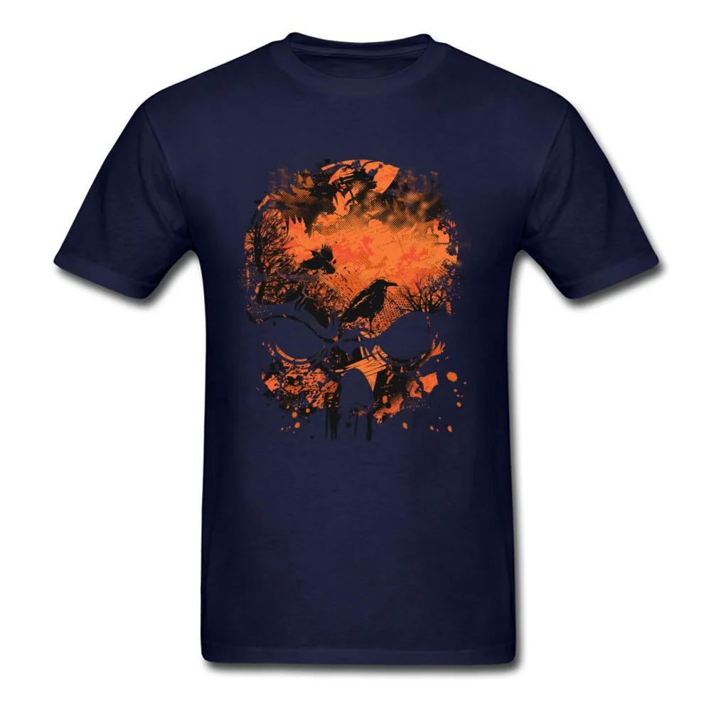 Tops Shirt Normal T-Shirt Fall New Arrival Casual Short Sleeve Pure Cotton Crewneck Mens Top T-shirts Casual Drop Shipping Wicked Skull Crows and Trees - Distressed Grunge navy