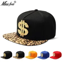 MissFox хип хоп долларов США Мужская шляпа золото$ шляпы с буквами шапки мужские плоские полями Леопардовый принт крутые хипстерские кепки в стиле хип-хоп