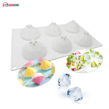 

SHENHONG 6 Holes Silicone 3D Mold Diamond Mousse DIY Cake Mould Muffin Soap Cookie Wedding Moule Baking Icing Tools