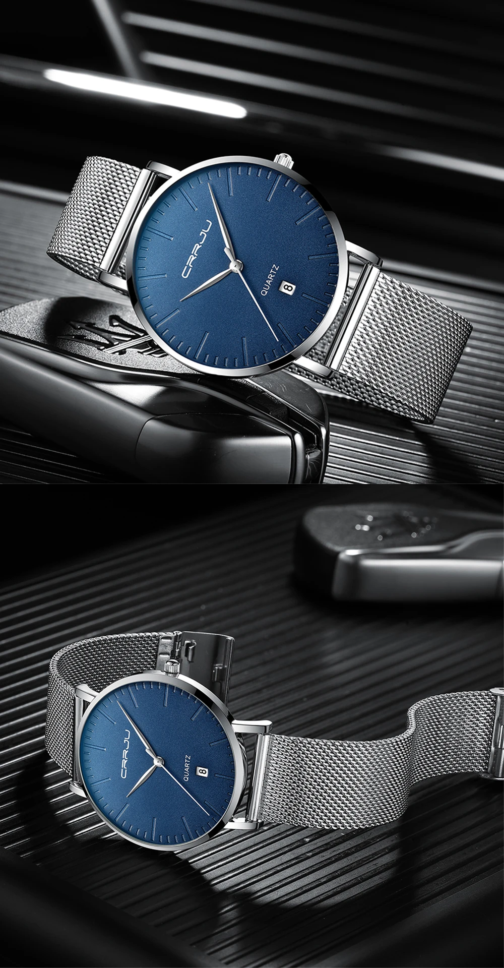 CRRJU модные мужские часы Топ бренд класса люкс Синий водонепроницаемые часы ультра тонкий Дата Простые повседневные кварцевые часы мужские спортивные часы