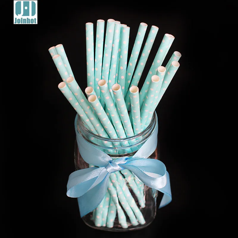 

Упаковка из 25 шт. небесно-голубых волнистых точечных бумажных трубок для напитков, свадебные украшения, товары для вечерние