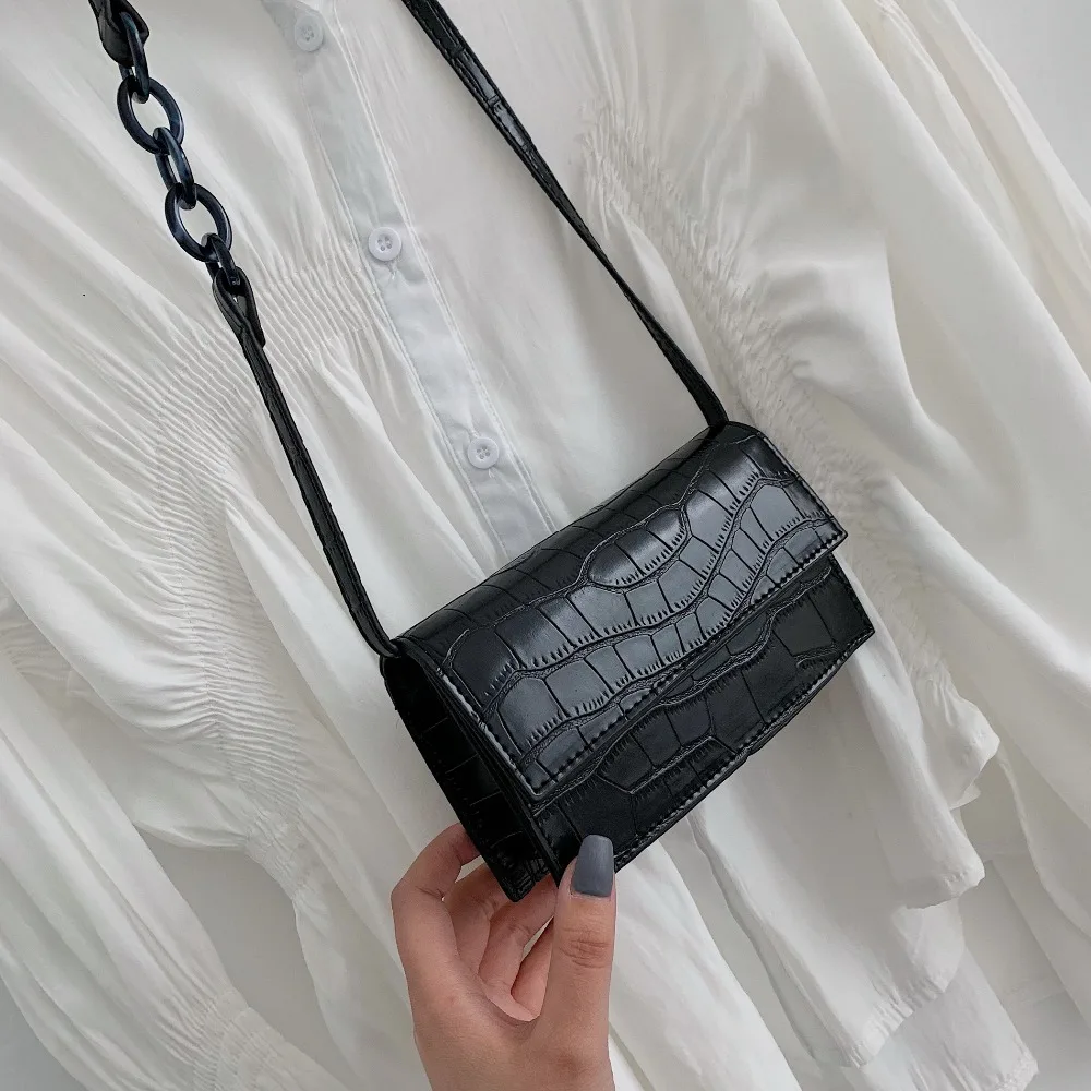 Patrón de piedra bandolera bolsas para las mujeres 2019 pequeño de cuero de la Pu monederos y bolsos nuevo diseñador señoras bolso de hombro