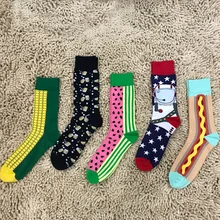 Šťastné ponožky barva pivní džbánka kukuřice meloun hot dog vesmírná karikatura bavlna jacquard muži ponožky dokonalá kvalita Harajuku zábava ponožky