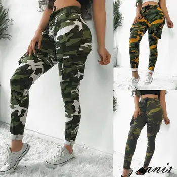 

Streetwear Punk Black Cargo Pants Women Capris Trousers High Waist Pants Camouflage Loose Joggers Women Army Harem Camo Pants