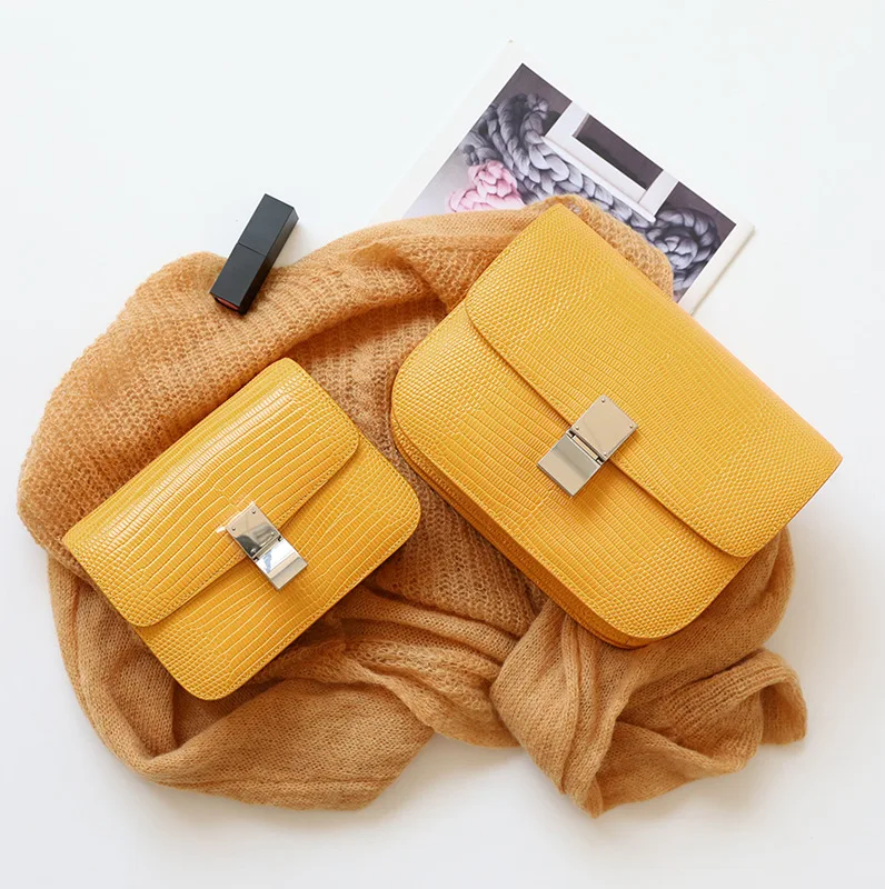 Новая трендовая женская сумка из натуральной кожи с узором ящерицы, маленькая квадратная сумка, сумка через плечо, роскошные сумки, женские сумки, дизайнерские - Цвет: yellow