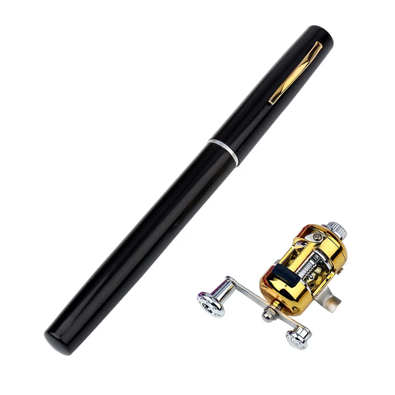 EMMROD 2018 Portable Pocket Telescopic Mini Fishing Pole Pen Shape Folded 1.4m Fishing Rod With Reel Wheel