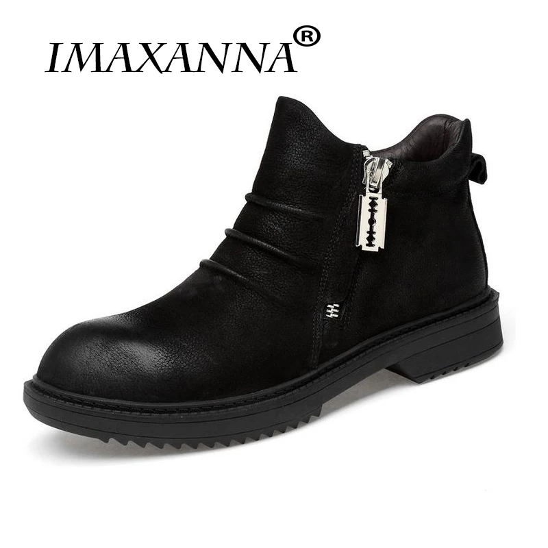 

IMAXANNA New cowhide boots Genuine Soft Leather Boots Autumn Winter Ankle Boots Round Toe High Quality Vintage Men Shoes