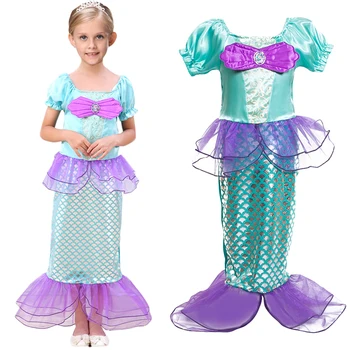 

2020 Girls Summer Dress Girl Princess Costume Halloween Cosplay Mermaid Dress Children Dress up Clothes Little Kids 5 7 8 9 Year